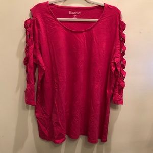 torrid Tops - Roaman’s - Bright Pink Lattice Sleeve Ultimate Tee torrid Tops - Roaman’s - Bright Pink Lattice Sleeve Ultimate Tee